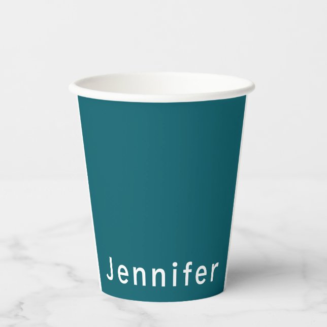 Dark Teal Trendy Modern Minimalist Your Name Pappbecher (Vorderseite)