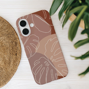 Dark Terracotta Boho Tropical Monstera Leaf iPhone 16 Hülle