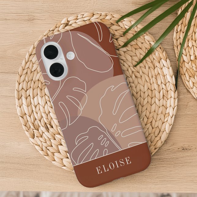 Dark Terracotta Boho Tropical Monstera Leaf Case-Mate iPhone Hülle (Von Creator hochgeladen)