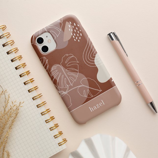 Dark Terracotta Boho Tropical Monstera Leaf iPhone Hülle (Von Creator hochgeladen)