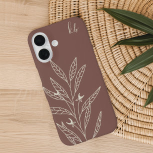 Dark Terracotta Mystic Boho Botanic Monogram iPhone 16 Hülle