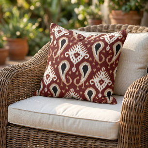 Dark Terracotta Red Taupe Brown Ikat Tribal Art Kissen