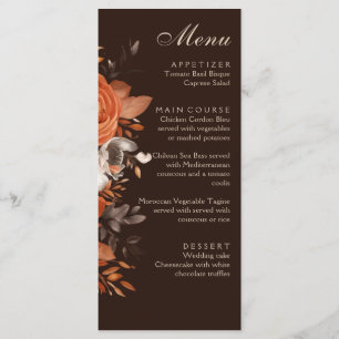 Dark Terracotta und Burnt Orange Wedding Menükarte