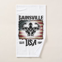 Dark Text Gainsville USA Flag Biceps Bodybuilder