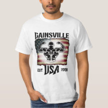 Dark Text Gainsville USA Flag Biceps Bodybuilder
