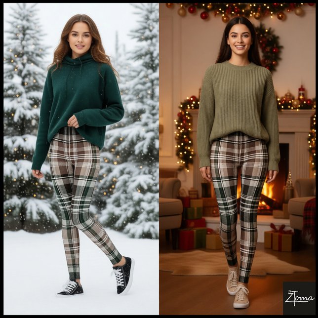 Dark Traditional Maroon Green Winter Plaid Leggings (Von Creator hochgeladen)