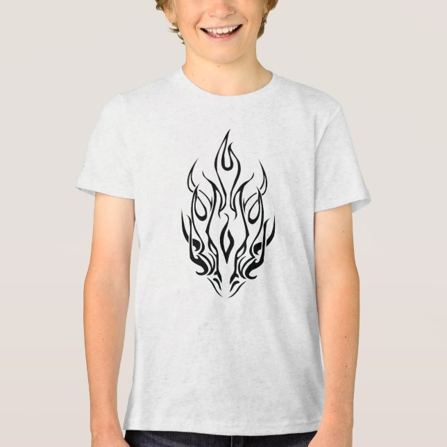 Dark Tribal Flame Mask – Abstract Fire Art Design Tri-Blend Shirt (Vorderseite)