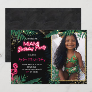 Dark Tropical Miami Geburtstagsparty mit Foto Einladung