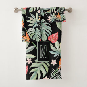 Dark Tropics Blume Foliage Fantasy mit Monogram Badhandtuch Set