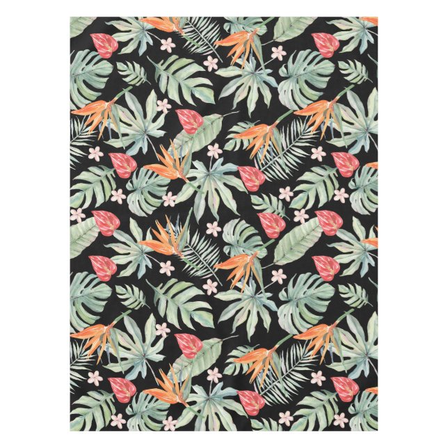 Dark Tropics Blume Foliage Fantasy mit Monogram Tischdecke (Vorderseite)