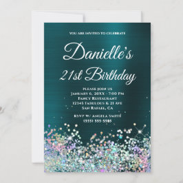 Dark Türkise Foil Holo Glitzer 21. Geburtstag Einladung