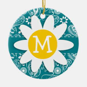 Dark Türkise Paisley; Daisy Keramik Ornament