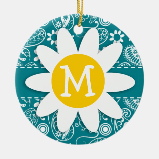 Dark Türkise Paisley; Daisy Keramik Ornament (Vorne)