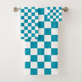 Dark turquoise checkered badhandtuch set