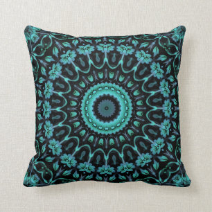 Dark Turquoise Floral Mandala Kissen