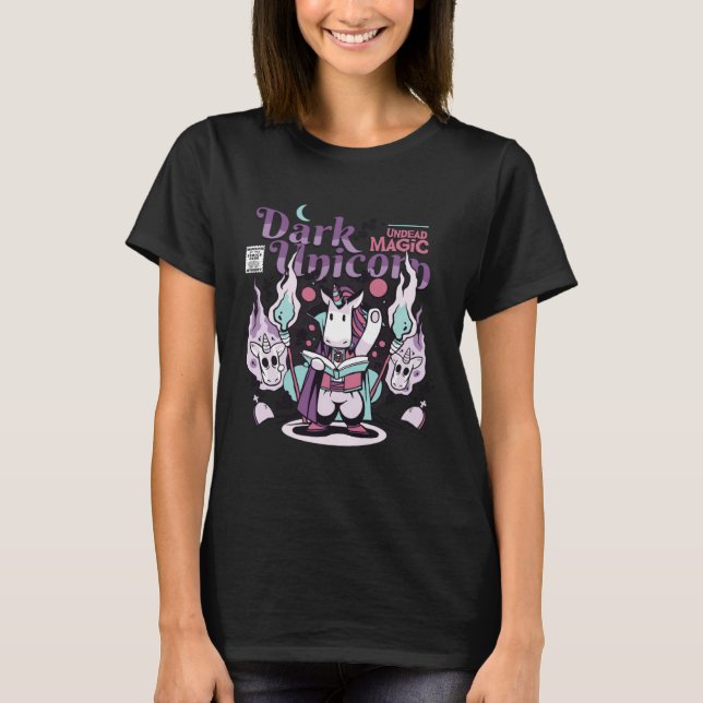 Dark Undead Black Magic Funny Goth Unicorn T-Shirt (Vorderseite)
