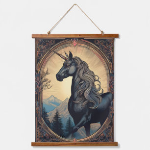 Dark Unicorn Nouveau Wandteppich Mit Holzrahmen
