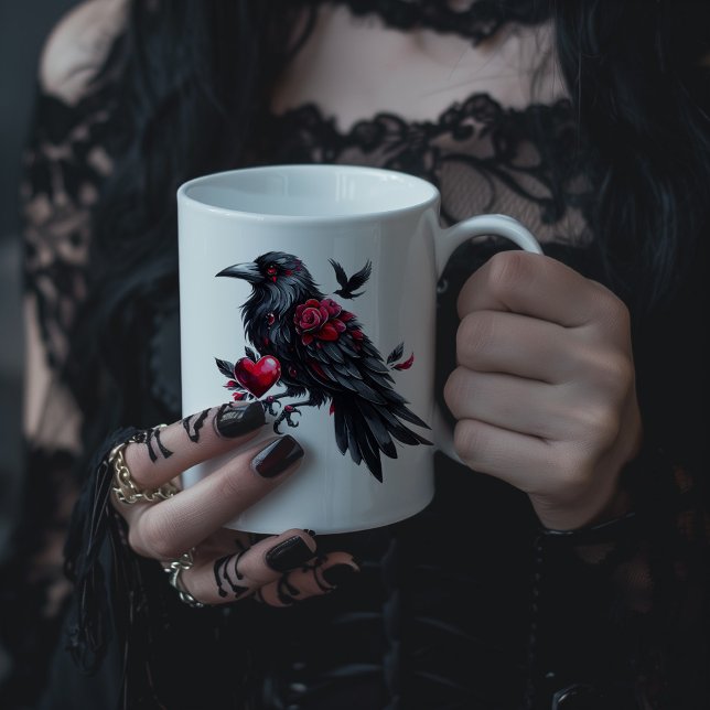 Dark Valentine Crow mit Herz Jumbo-Tasse (Von Creator hochgeladen)