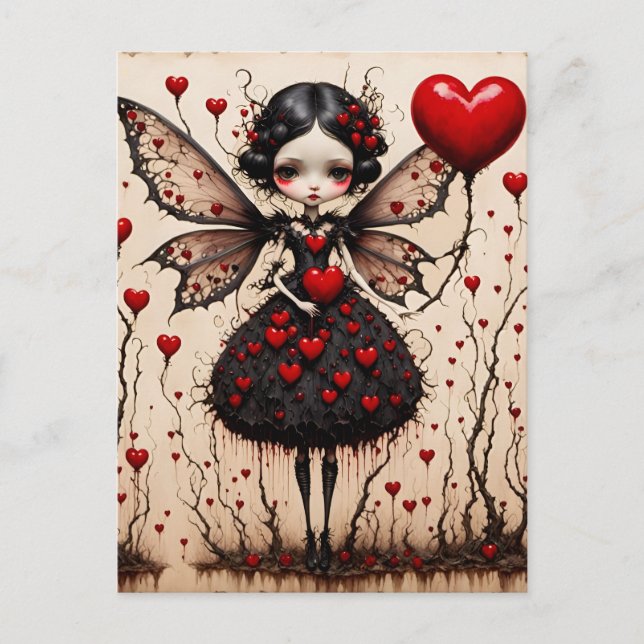 Dark Valentine Fairy Red Heart Dress Postcard Postkarte (Vorderseite)
