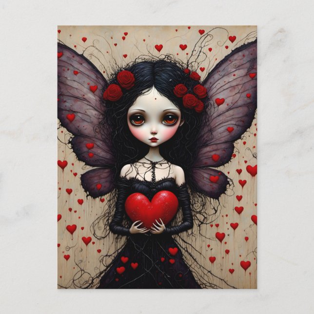 Dark Valentine Fairy Red Heart Postcard Postkarte (Vorderseite)