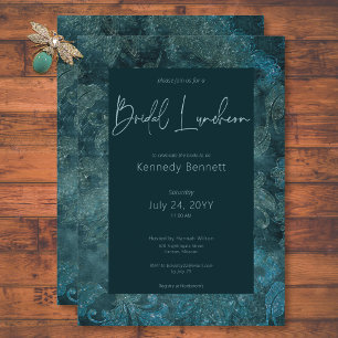 Dark Viktorianisch Aquamarin Damask Bridal Luncheo Einladung
