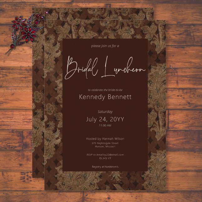 Dark Viktorianisch Burgundy Damask Bridal Luncheon Einladung (Dark Victorian Burgundy Damask Bridal Luncheon Invitation)