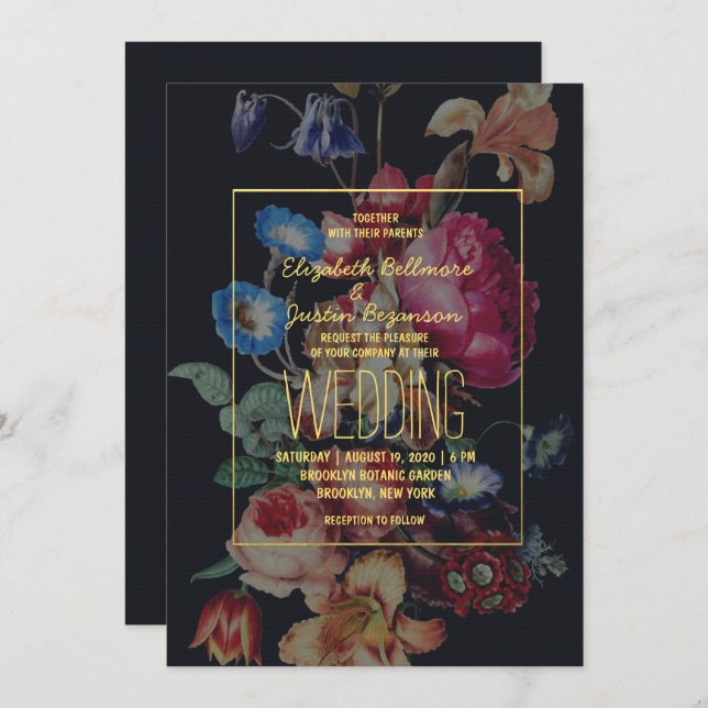 Dark Vintag Floral Wedding Einladung (Vorne/Hinten)