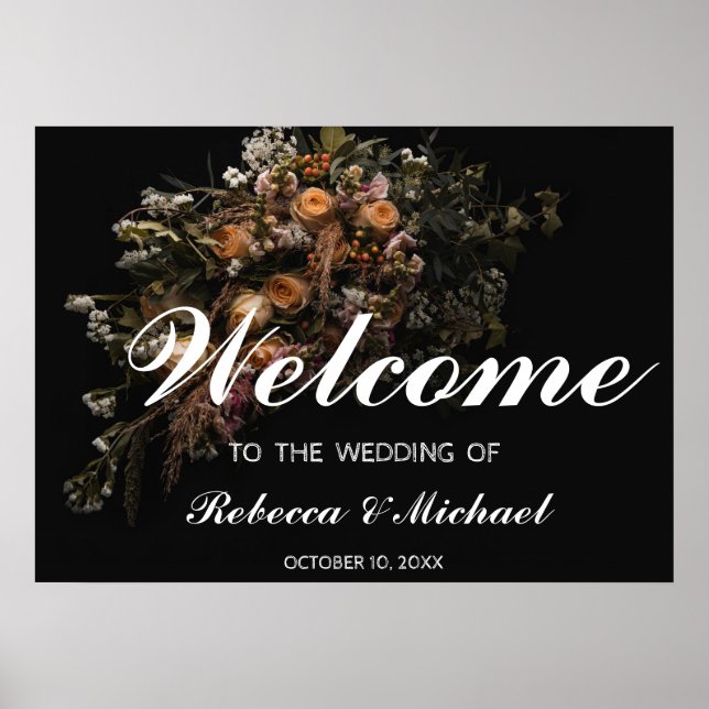 Dark Vintag Floral Wedding Welcome Poster (Vorne)