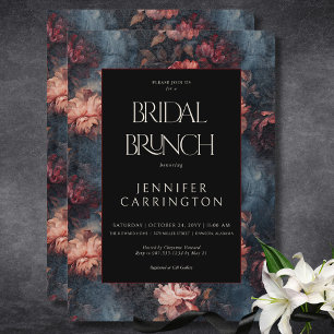 Dark Vintag Red & Pink Floral Bridal Brunch Einladung
