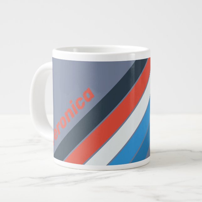 Dark Vintage Stripes with Name Jumbo-Tasse (Vorderseite Links)
