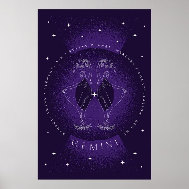 Dark Violet Elegant Gemini Poster Portrait (Vorne)