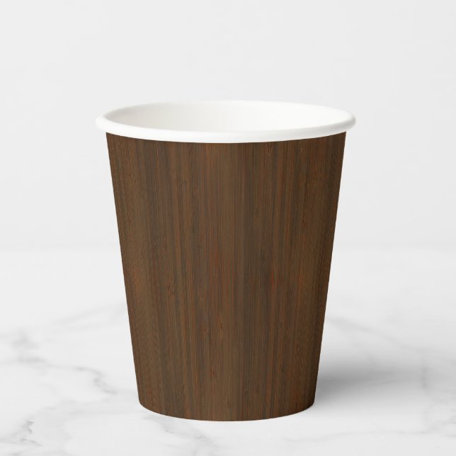 Dark Walnut Brown Bamboo Wood Grain Look Pappbecher (Vorderseite)