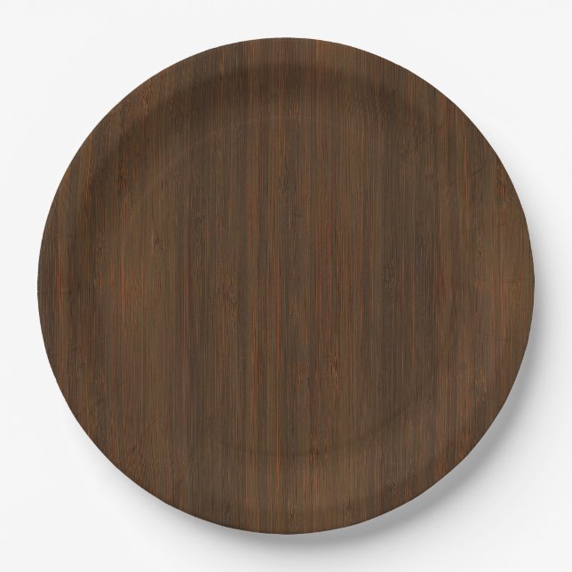 Dark Walnut Brown Bamboo Wood Grain Look Pappteller (Vorderseite)