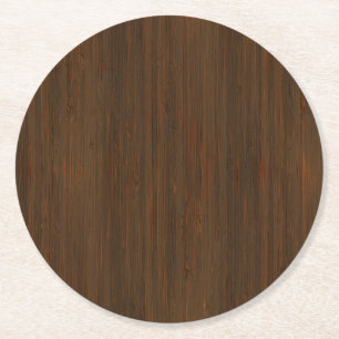 Dark Walnut Brown Bamboo Wood Grain Look Runder Pappuntersetzer