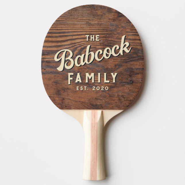 Dark Walnut Wood Retro Family Name & Year Tischtennis Schläger (Vorderseite)