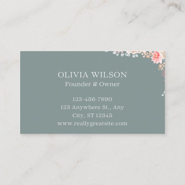 Dark Watercolor Floral Business Card Visitenkarte (Rückseite)