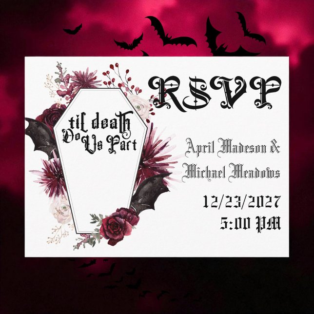 Dark Wedding Spider Web Coffin Gothic Wedding RSVP Einladungspostkarte (Von Creator hochgeladen)
