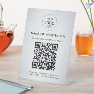 Dark White Salon Geschäft QR-Code und Logo Sockelschild