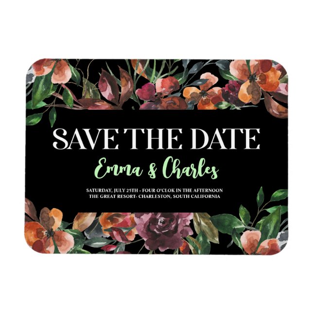 Dark Wild Blume Save the Date Magnet (Horizontal)