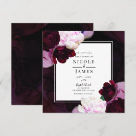 Dark Wine Moody Floral Moderne Elegante Glam Weddi Einladung