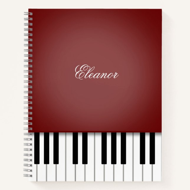 Dark Wine Red Piano Music - Custom-Tastatur Notizbuch (Vorderseite)