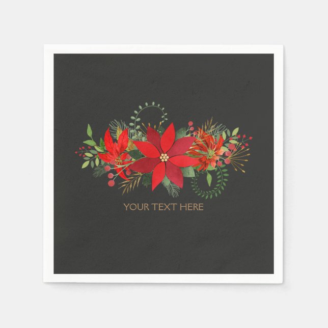 Dark Winter Wedding Red Poinsettia Holiday Party Serviette (Vorderseite)