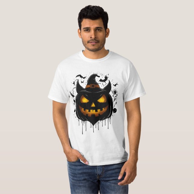Dark Witch Pumpkin with Glowing Eyes T-Shirt (Vorne ganz)