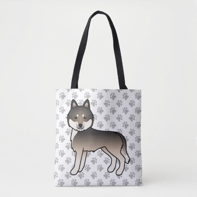 Dark Wolf Gray Siberian Husky Cartoon Dog & Paws (Vorderseite)