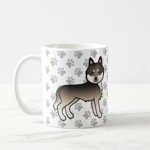 Dark Wolf Gray Siberian Husky Cartoon Dog & Paws Kaffeetasse