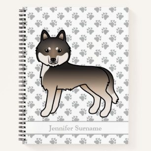 Dark Wolf Gray Siberian Husky Cartoon Dog & Text Notizbuch