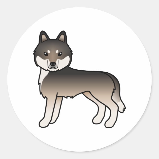Dark Wolf Gray Siberian Husky Niedlich Cartoon Dog Runder Aufkleber (Vorderseite)