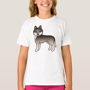 Dark Wolf Gray Siberian Husky Niedlich Cartoon Dog T-Shirt