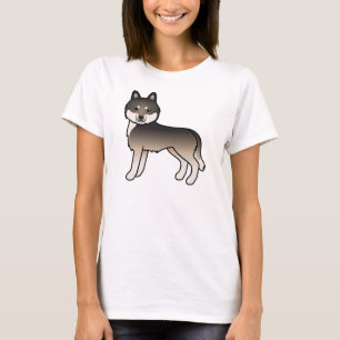 Dark Wolf Gray Siberian Husky Niedlich Cartoon Dog T-Shirt