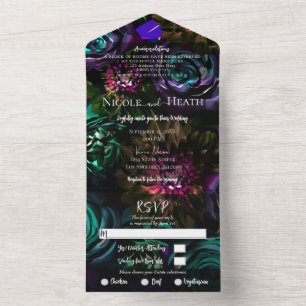 Dark Wonderland Bold Glam Floral Blume Hochzeit All In One Einladung